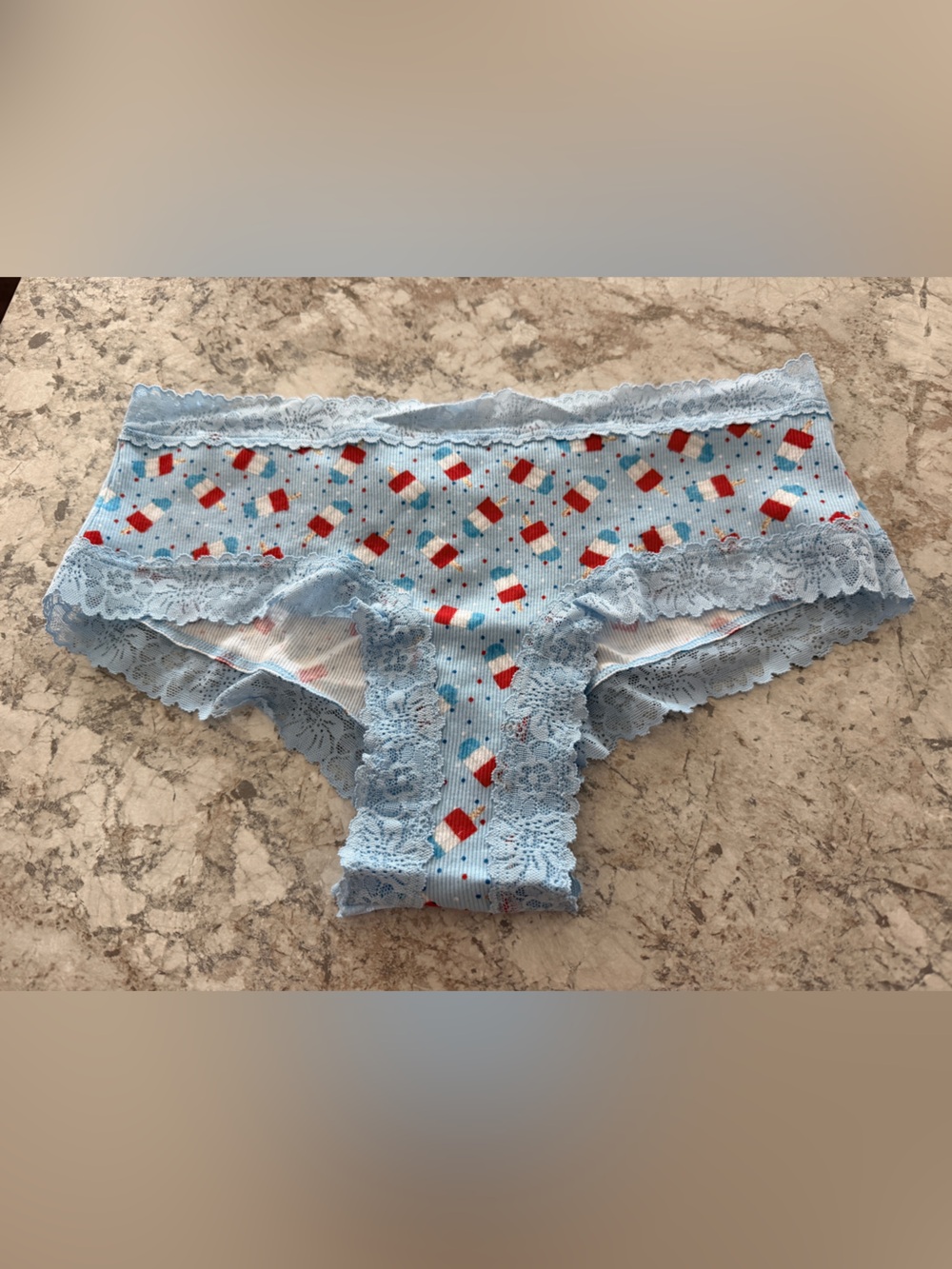 VS PINK Panty Fourth of July Popsicle Ribbed Cheeky Large NWT